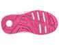 Semelle de chaussure de sport rose pour enfant avec détails blancs et bande de roulement texturée.