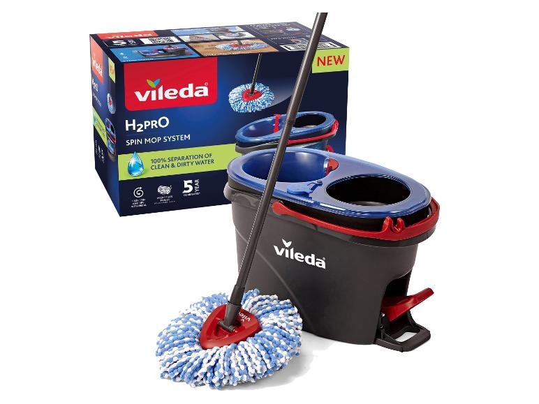 Système Vileda H2Pro Spin Mop avec seau et serpillière, 100% séparation eau propre et sale.
