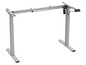 Un piétement en métal gris pour un bureau réglable en hauteur avec un panneau de commande.