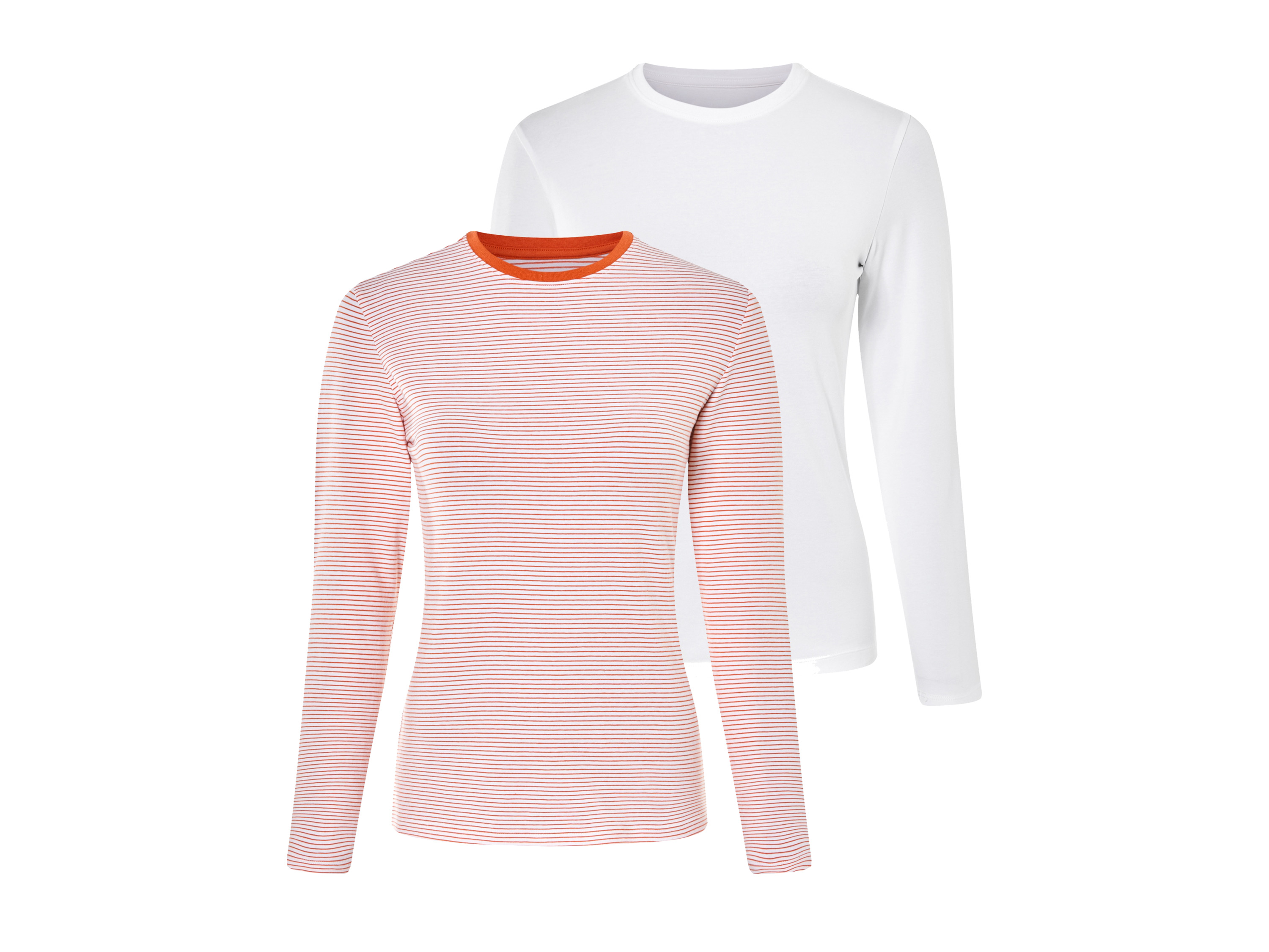 esmara® Lot de 2 t-shirts à manches longues femme (blanc/blanc orange rayé, S(34/36))