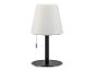 Lampe de table moderne avec abat-jour blanc et base noire.
