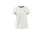 T-shirt de sport blanc pour femme à manches courtes avec logo noir sur la poitrine.