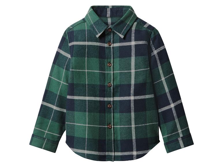 Chemise en flanelle à carreaux verts et bleu foncé avec manches longues et boutons