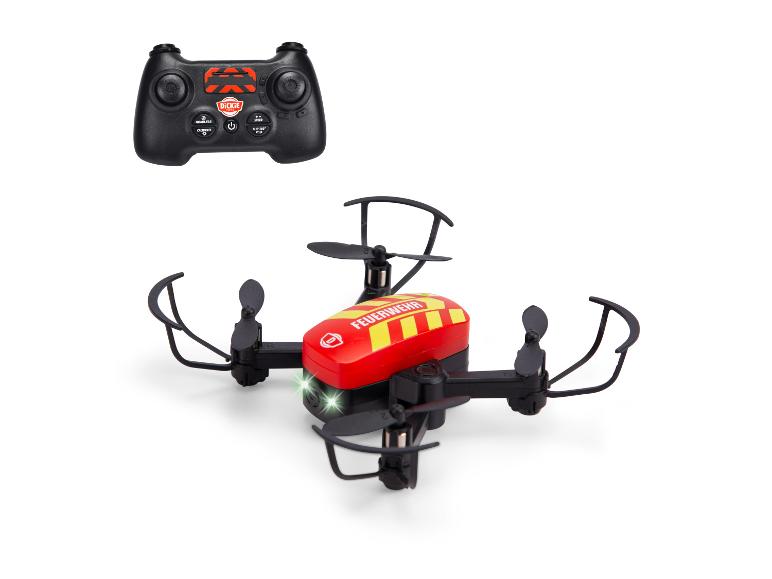 Drone rouge avec télécommande noire, tous deux avec le logo Dickie Toys.