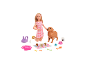 Poupée Barbie et coffret de jeu avec chiens et accessoires.