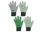 Deux paires de gants de jardinage: gris et verts, avec des points antidérapants.