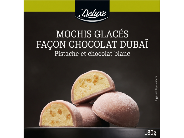 Mochis glacés façon chocolat Dubaï à la pistache et au chocolat blanc, 180g.