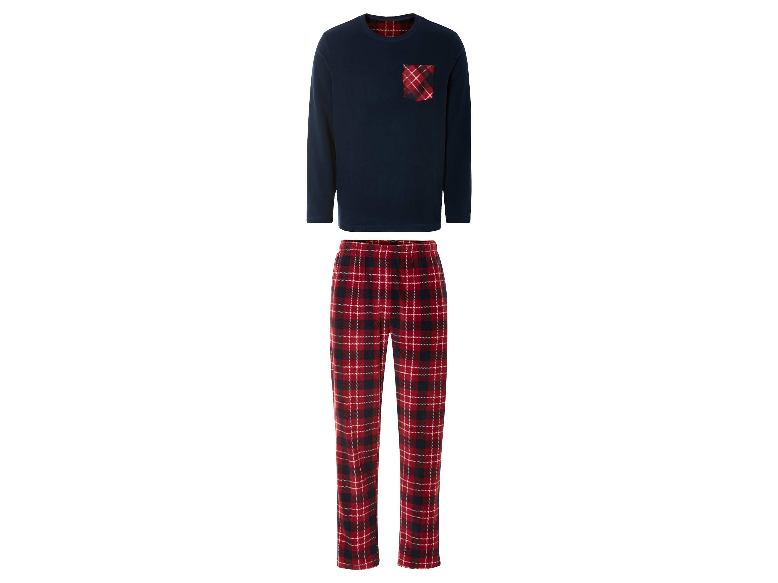LIVERGY® Pyjama polaire homme (S, rouge/à carreaux/bleu foncé)