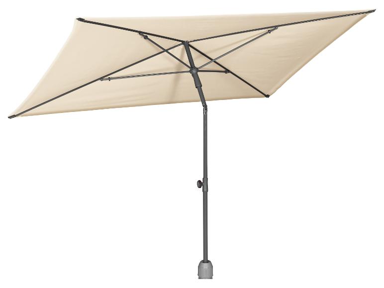 Parasol de jardin rectangulaire beige avec mât gris et baleines noires