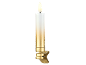 Bougie LED dorée avec pince, avec dessus blanc et flamme lumineuse.