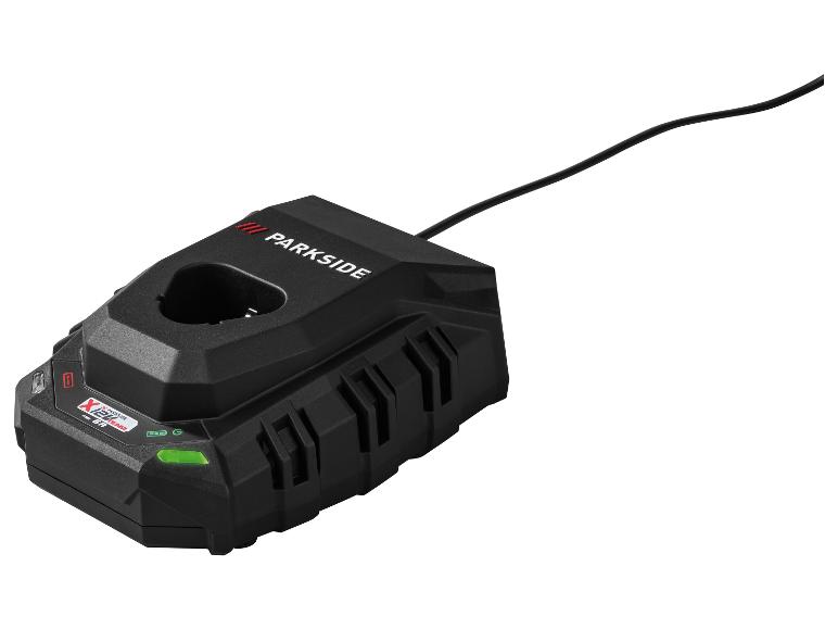 Chargeur de batterie noir avec indicateur vert, câble et logo X 12V Team