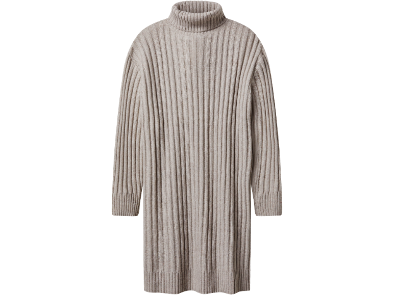 Robe pull col roulé côtelée beige clair