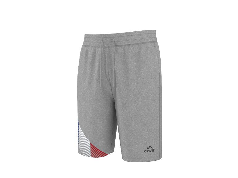 Short de survêtement gris avec détails de rayures bleues, blanches et rouges