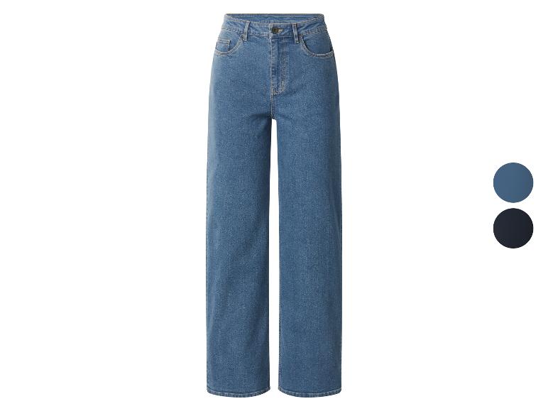 Jean large pour femme en bleu et bleu foncé.