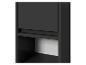 Armoire noire avec un tiroir et un compartiment ouvert.