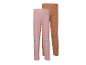 LUPILU® Leggings thermiques enfant, 2 pièces, en rose avec cœurs et marron avec oursons.
