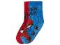 Deux paires de chaussettes douces Spider-Man, une rouge et une bleue, avec des visages Spider-Man et des araignées antidérapantes.