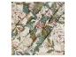 Tissu beige avec un motif floral rose et vert.
