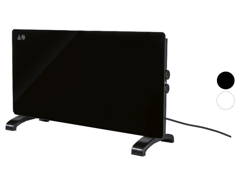 Radiateur convecteur noir autoportant avec deux boutons rotatifs et un cordon.