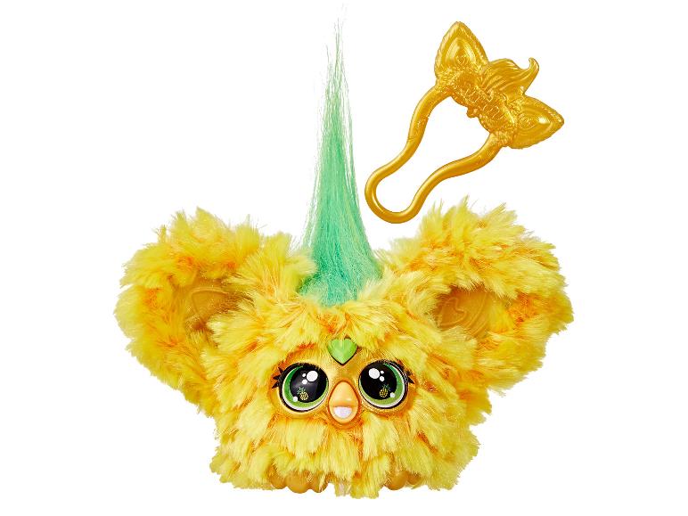 Jouet en peluche Pompompurin jaune et vert, avec accessoire papillon doré.