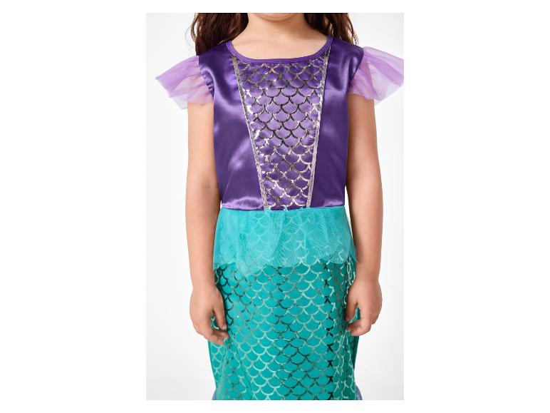 Robe de déguisement de sirène pour enfant en violet et bleu sarcelle avec des écailles argentées.
