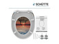 Abattant de toilette avec image de coucher de soleil et instructions de montage.