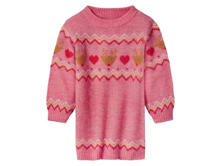 Pull rose avec motif de rennes et de cœurs