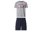 Pyjama homme deux pièces avec t-shirt gris et short bleu.
