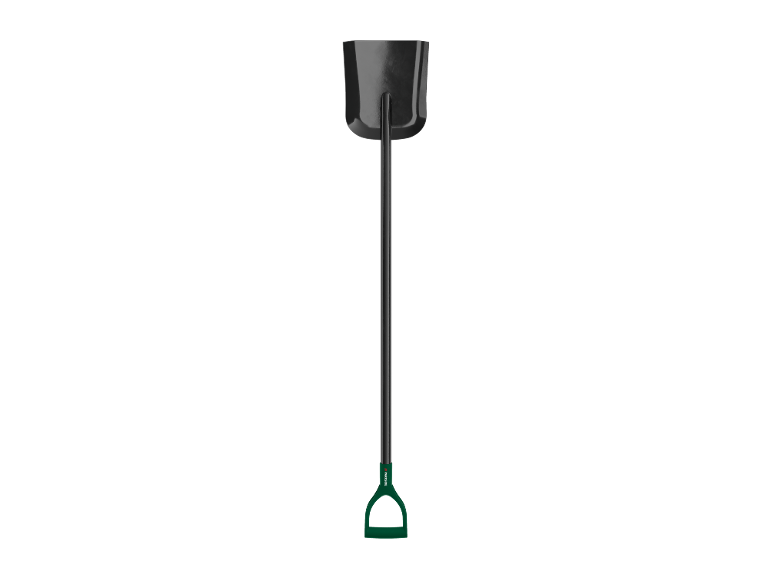 Pelle de jardin noire avec manche vert et poignée en D