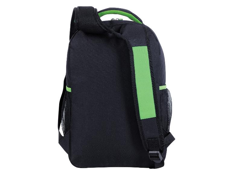 Sac à dos noir et vert, vue arrière.