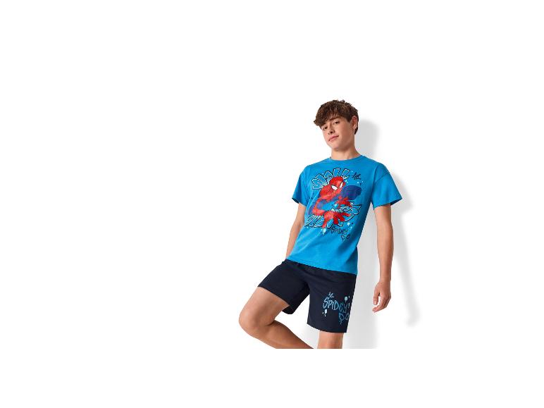 Pyjama garçon avec t-shirt bleu imprimé super-héros et short bleu marine