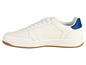 Sneakers blanches avec des détails bleus et une semelle marron.