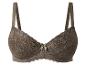 Un soutien-gorge en dentelle taupe avec bretelles réglables.