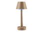 Une lampe de table beige avec une bordure bleue