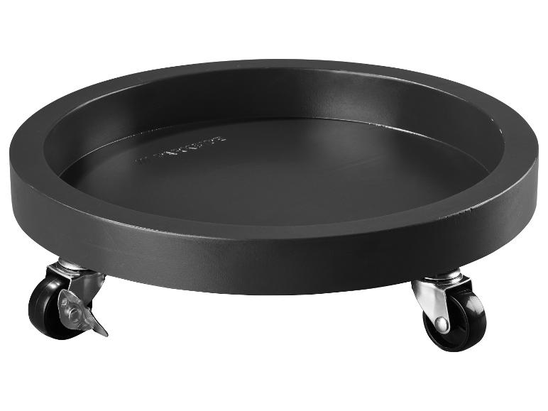 Support à roulettes rond noir pour plantes, avec roulettes et freins, pour déplacer facilement les pots.