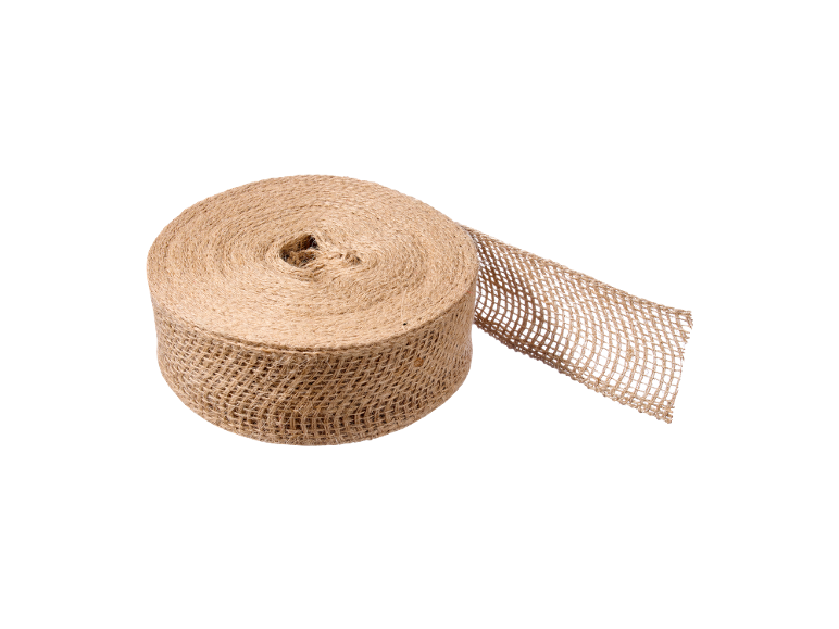 Rouleau de ruban de jute naturel sur fond noir