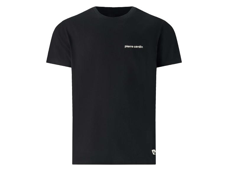 T-shirt noir à manches courtes avec un petit logo blanc sur la poitrine.