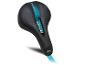 Selle de vélo noire avec insert bleu et texte