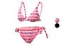 Bikini à motif zigzag dans les tons rose, orange et violet.