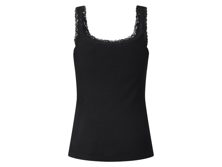 Débardeur côtelé noir pour femme avec dentelle au décolleté et aux épaules.