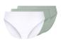 Trois culottes : une blanche et deux vert clair.
