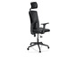 Chaise de bureau noire avec dossier en maille et appui-tête.