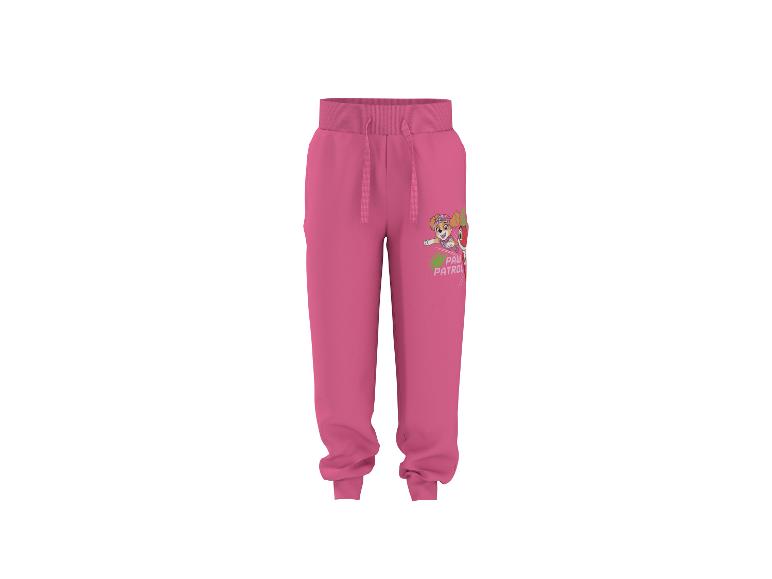 Pantalon de jogging rose pour fille avec imprimé chiot et texte.