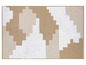 Un tapis tissé beige et blanc avec des motifs géométriques.