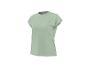 T-shirt de sport à manches courtes vert clair pour femme avec un petit logo sur la poitrine.
