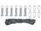 Kit de suspension pour hamac : ressorts, cordelette et mousquetons.