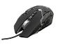 Souris gaming noire avec câble tressé, molette de défilement et accents lumineux