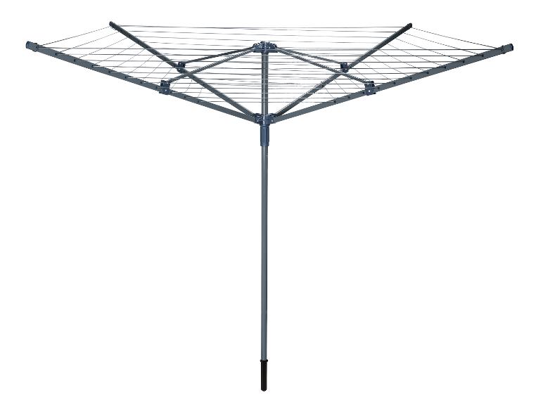 Étendoir rotatif à quatre bras avec plusieurs fils pour sécher le linge.