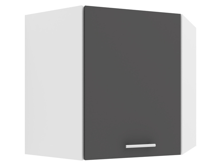 Une armoire de cuisine grise avec un côté blanc.