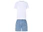 T-shirt blanc et boxer bleu à motifs floraux.